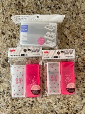 Daiso Pink & Frosted Polka Dot Multi-Case Set — 2 Pack